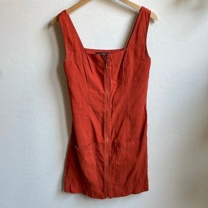 Rustic orange vintage zip up denim mini dress